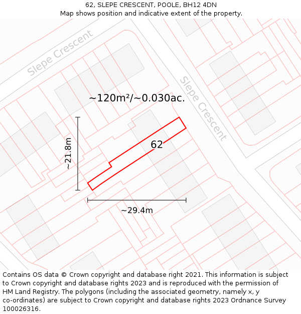 62, SLEPE CRESCENT, POOLE, BH12 4DN: Plot and title map