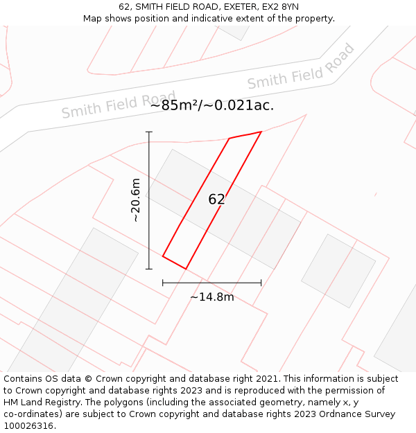 62, SMITH FIELD ROAD, EXETER, EX2 8YN: Plot and title map