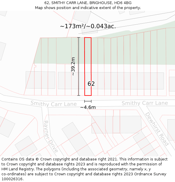 62, SMITHY CARR LANE, BRIGHOUSE, HD6 4BG: Plot and title map