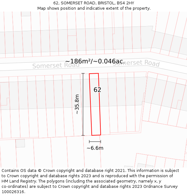 62, SOMERSET ROAD, BRISTOL, BS4 2HY: Plot and title map