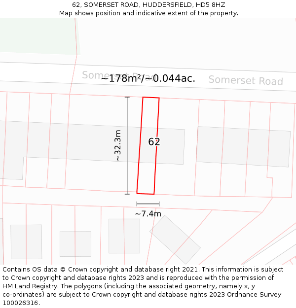 62, SOMERSET ROAD, HUDDERSFIELD, HD5 8HZ: Plot and title map