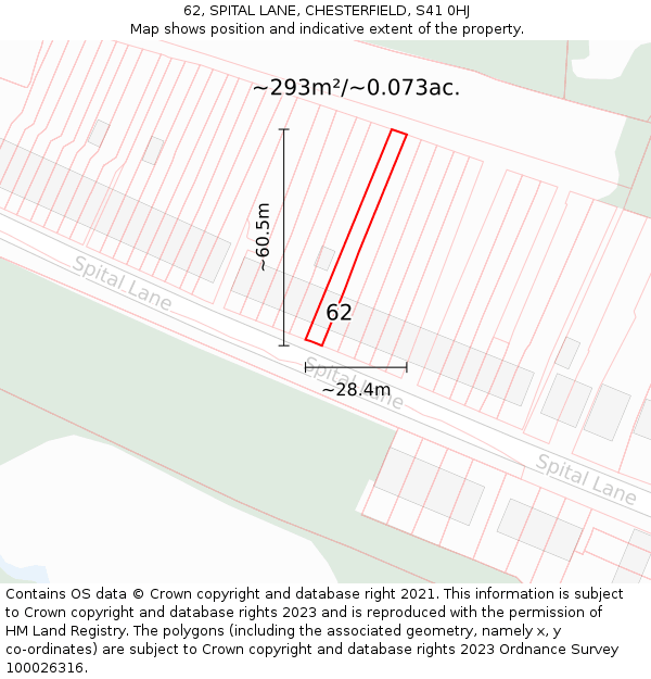 62, SPITAL LANE, CHESTERFIELD, S41 0HJ: Plot and title map