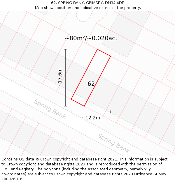 62, SPRING BANK, GRIMSBY, DN34 4DB: Plot and title map