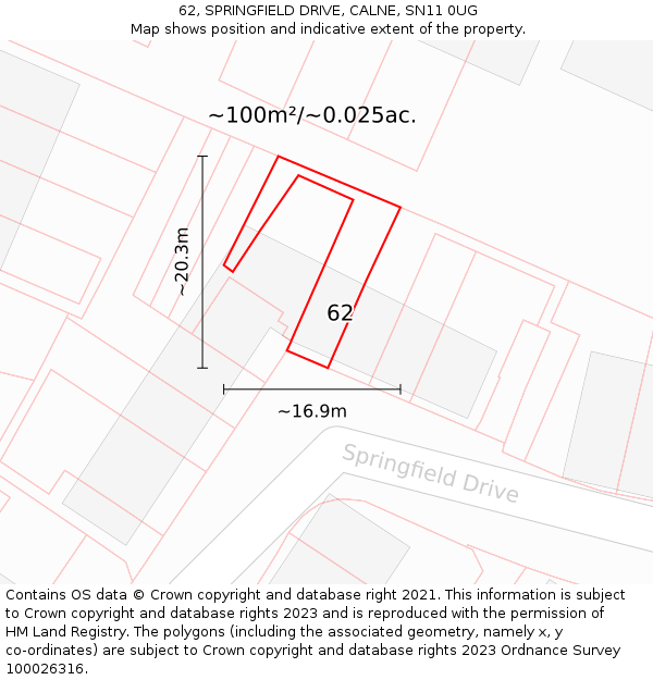 62, SPRINGFIELD DRIVE, CALNE, SN11 0UG: Plot and title map