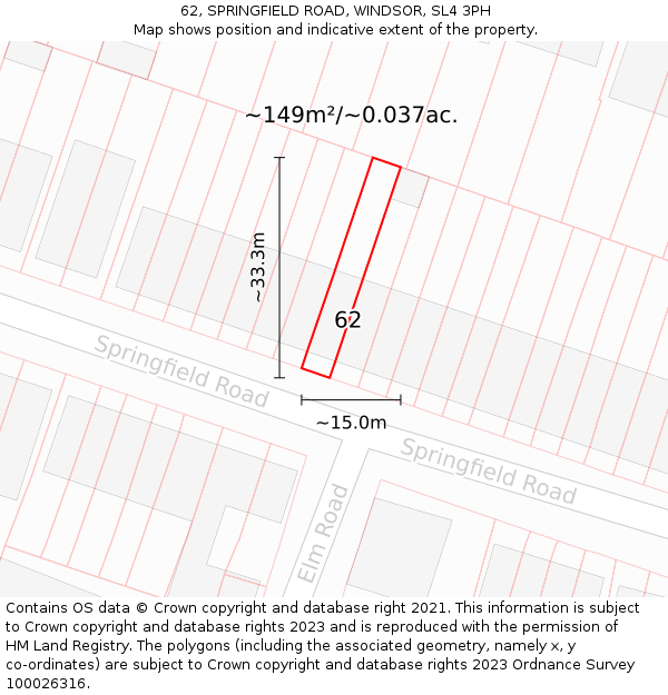 62, SPRINGFIELD ROAD, WINDSOR, SL4 3PH: Plot and title map