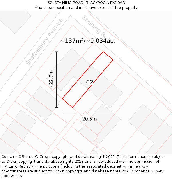 62, STAINING ROAD, BLACKPOOL, FY3 0AD: Plot and title map