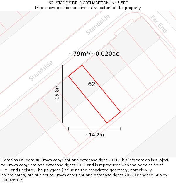 62, STANDSIDE, NORTHAMPTON, NN5 5FG: Plot and title map