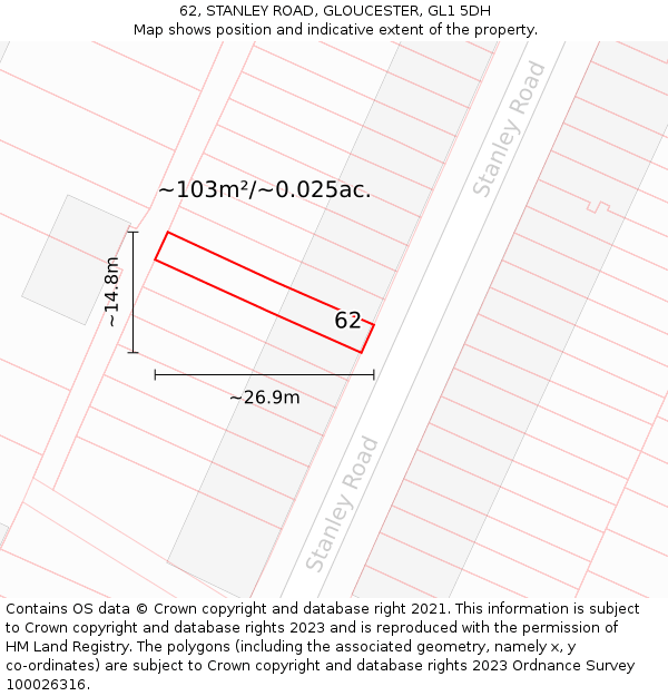 62, STANLEY ROAD, GLOUCESTER, GL1 5DH: Plot and title map