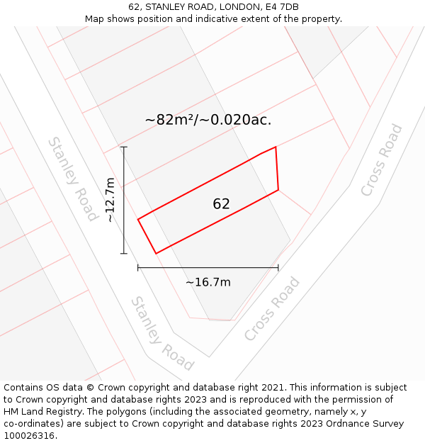 62, STANLEY ROAD, LONDON, E4 7DB: Plot and title map