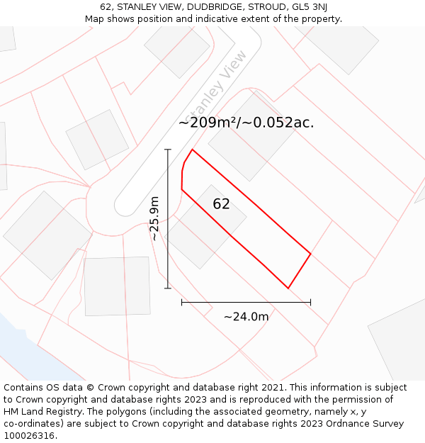 62, STANLEY VIEW, DUDBRIDGE, STROUD, GL5 3NJ: Plot and title map
