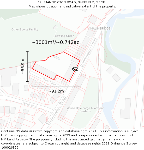 62, STANNINGTON ROAD, SHEFFIELD, S6 5FL: Plot and title map