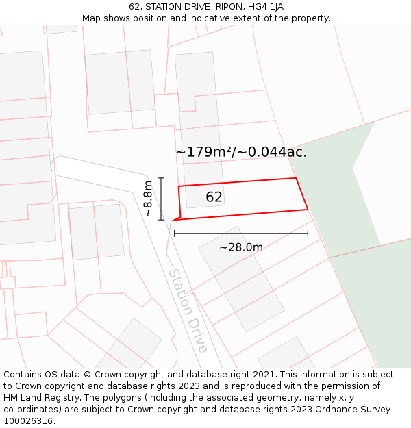 62, STATION DRIVE, RIPON, HG4 1JA: Plot and title map