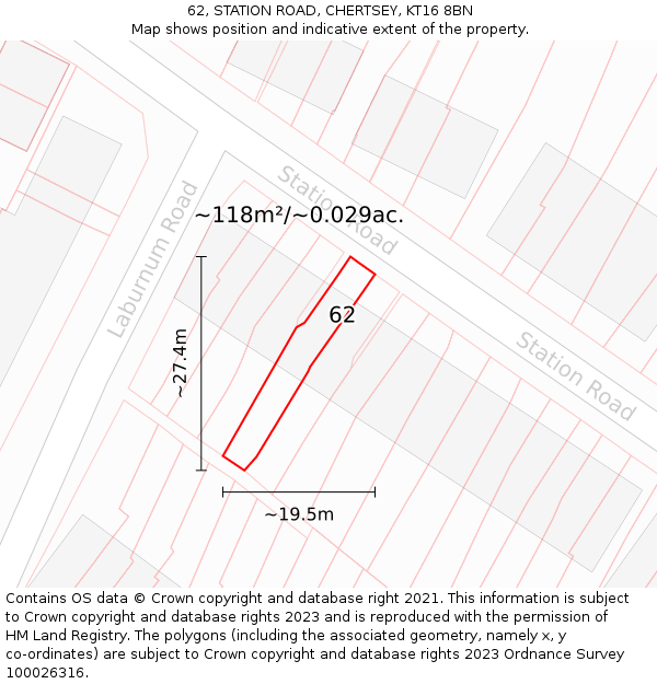 62, STATION ROAD, CHERTSEY, KT16 8BN: Plot and title map
