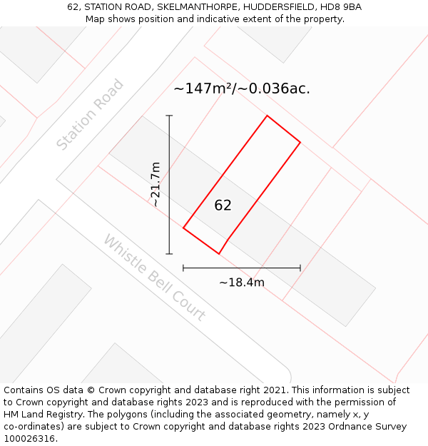 62, STATION ROAD, SKELMANTHORPE, HUDDERSFIELD, HD8 9BA: Plot and title map