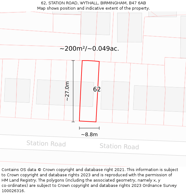 62, STATION ROAD, WYTHALL, BIRMINGHAM, B47 6AB: Plot and title map
