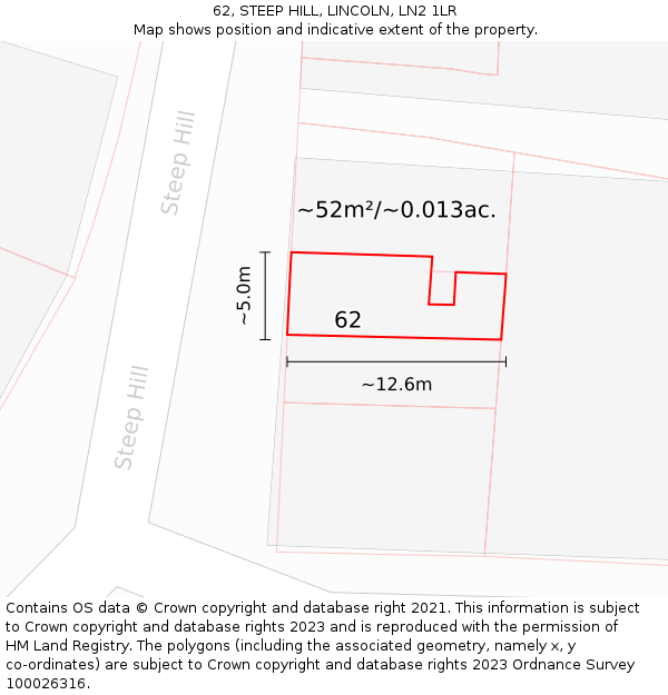 62, STEEP HILL, LINCOLN, LN2 1LR: Plot and title map