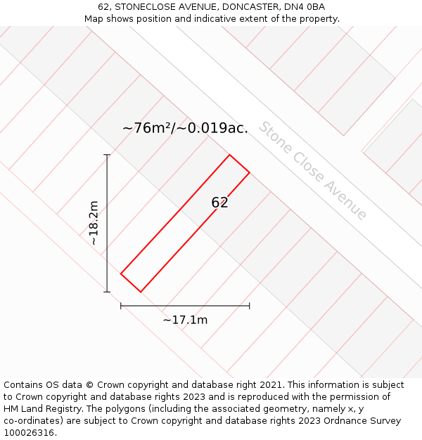 62, STONECLOSE AVENUE, DONCASTER, DN4 0BA: Plot and title map