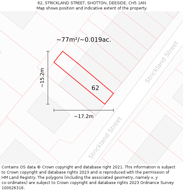62, STRICKLAND STREET, SHOTTON, DEESIDE, CH5 1AN: Plot and title map