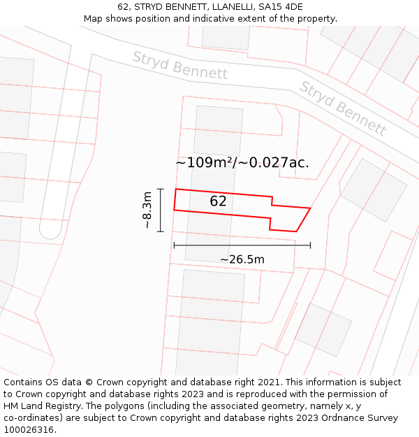 62, STRYD BENNETT, LLANELLI, SA15 4DE: Plot and title map