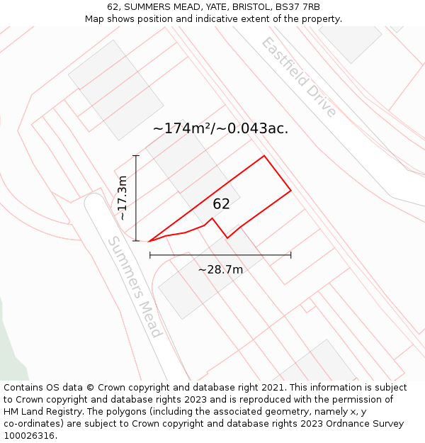 62, SUMMERS MEAD, YATE, BRISTOL, BS37 7RB: Plot and title map