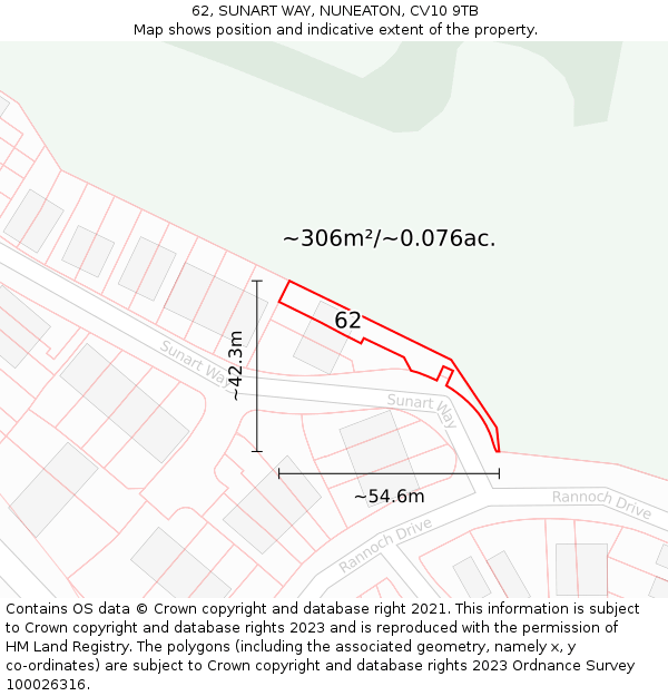 62, SUNART WAY, NUNEATON, CV10 9TB: Plot and title map