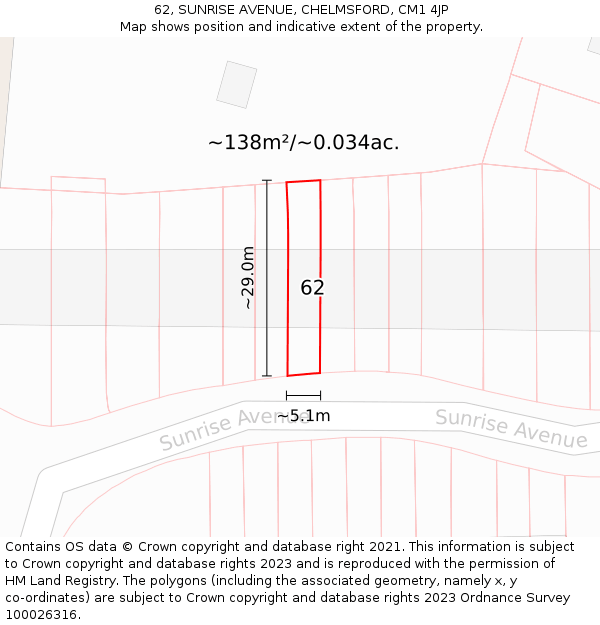 62, SUNRISE AVENUE, CHELMSFORD, CM1 4JP: Plot and title map