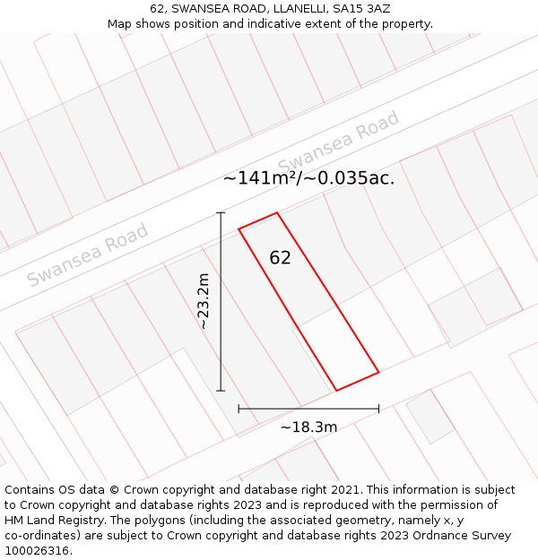 62, SWANSEA ROAD, LLANELLI, SA15 3AZ: Plot and title map