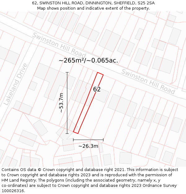62, SWINSTON HILL ROAD, DINNINGTON, SHEFFIELD, S25 2SA: Plot and title map