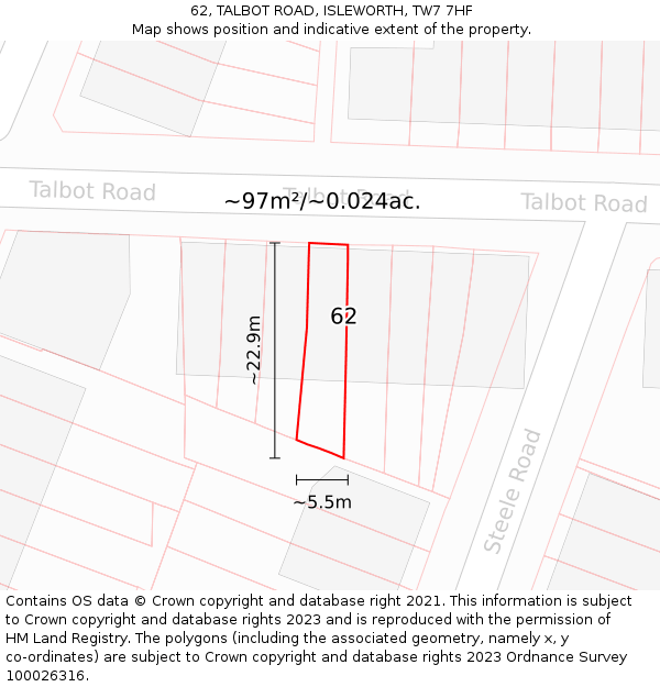 62, TALBOT ROAD, ISLEWORTH, TW7 7HF: Plot and title map