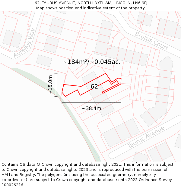 62, TAURUS AVENUE, NORTH HYKEHAM, LINCOLN, LN6 9FJ: Plot and title map