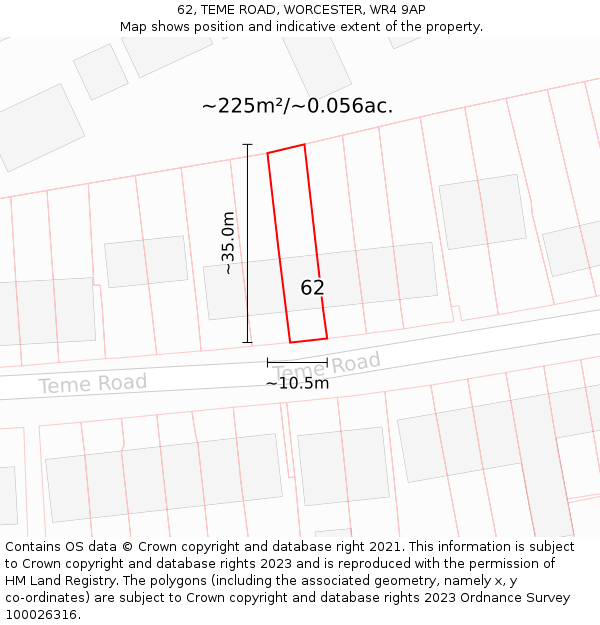62, TEME ROAD, WORCESTER, WR4 9AP: Plot and title map