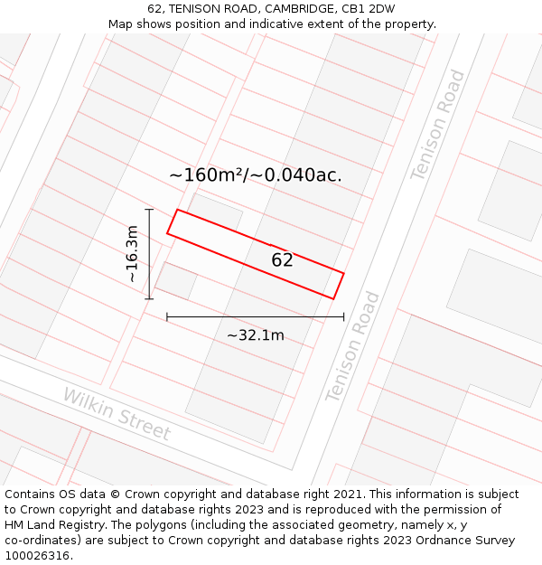 62, TENISON ROAD, CAMBRIDGE, CB1 2DW: Plot and title map