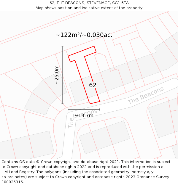 62, THE BEACONS, STEVENAGE, SG1 6EA: Plot and title map