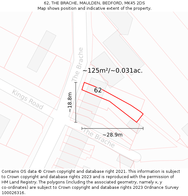62, THE BRACHE, MAULDEN, BEDFORD, MK45 2DS: Plot and title map