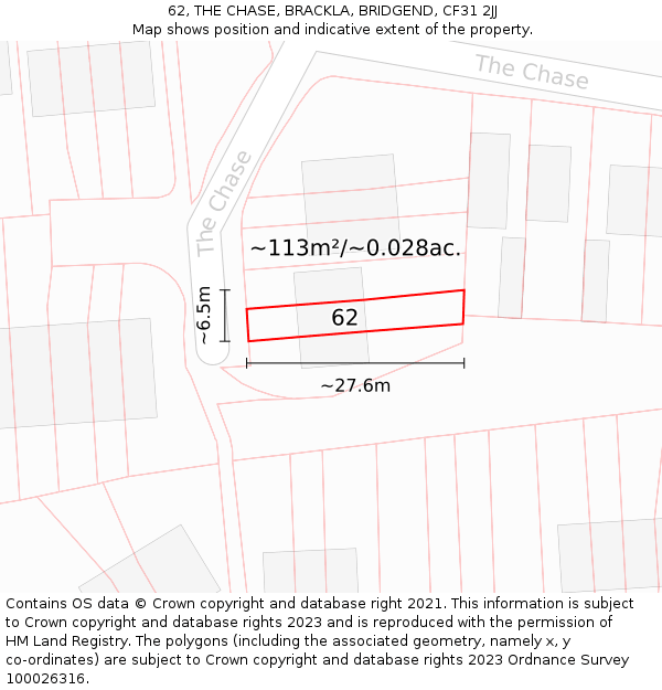 62, THE CHASE, BRACKLA, BRIDGEND, CF31 2JJ: Plot and title map