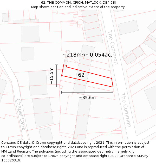 62, THE COMMON, CRICH, MATLOCK, DE4 5BJ: Plot and title map
