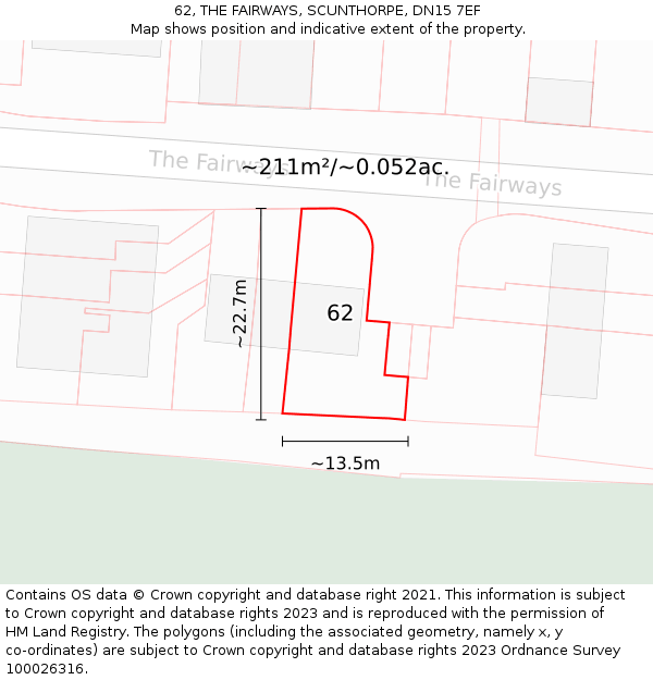 62, THE FAIRWAYS, SCUNTHORPE, DN15 7EF: Plot and title map