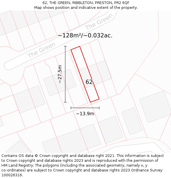 62, THE GREEN, RIBBLETON, PRESTON, PR2 6QF: Plot and title map