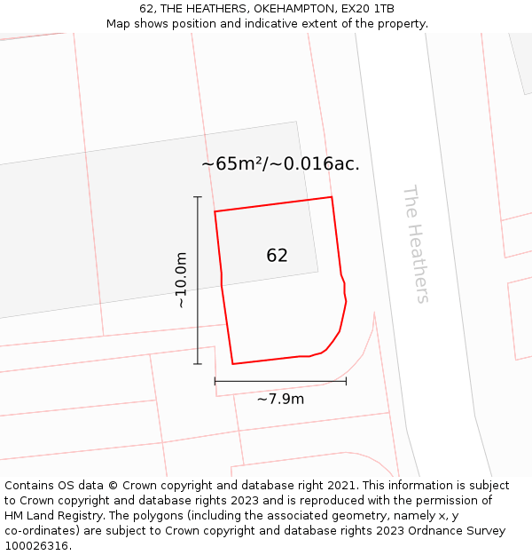 62, THE HEATHERS, OKEHAMPTON, EX20 1TB: Plot and title map