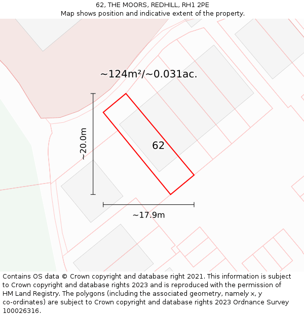 62, THE MOORS, REDHILL, RH1 2PE: Plot and title map