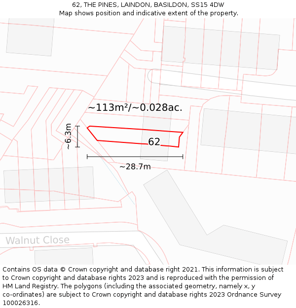 62, THE PINES, LAINDON, BASILDON, SS15 4DW: Plot and title map