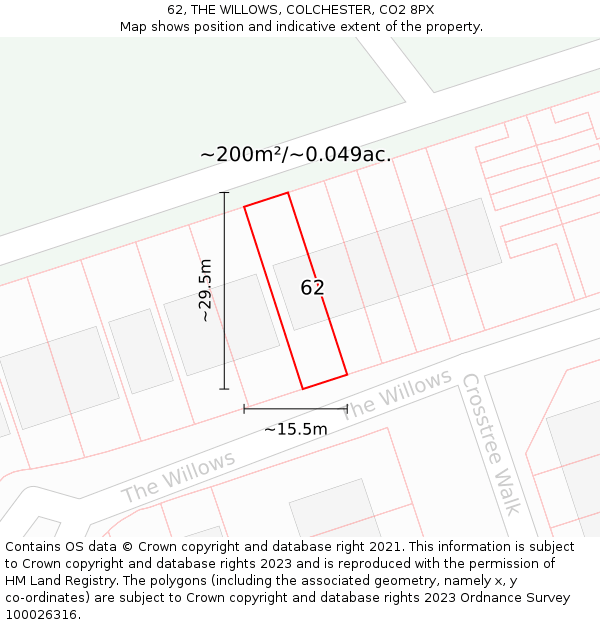 62, THE WILLOWS, COLCHESTER, CO2 8PX: Plot and title map