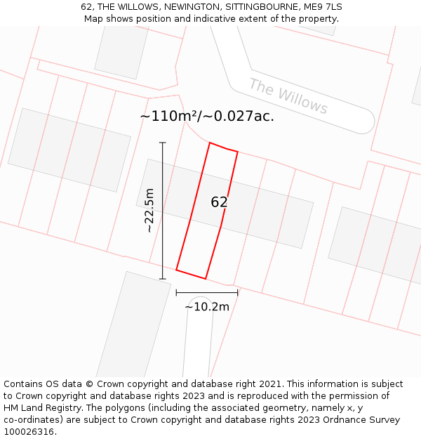 62, THE WILLOWS, NEWINGTON, SITTINGBOURNE, ME9 7LS: Plot and title map