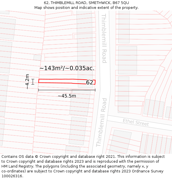 62, THIMBLEMILL ROAD, SMETHWICK, B67 5QU: Plot and title map
