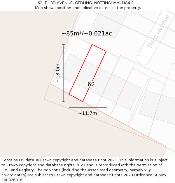 62, THIRD AVENUE, GEDLING, NOTTINGHAM, NG4 3LL: Plot and title map