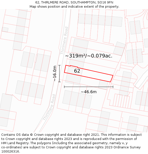 62, THIRLMERE ROAD, SOUTHAMPTON, SO16 9FN: Plot and title map