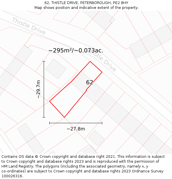 62, THISTLE DRIVE, PETERBOROUGH, PE2 8HY: Plot and title map
