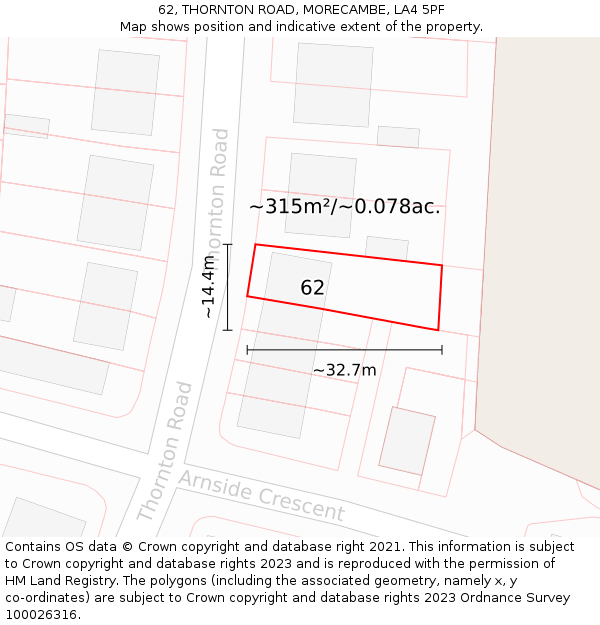 62, THORNTON ROAD, MORECAMBE, LA4 5PF: Plot and title map