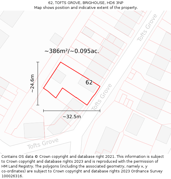 62, TOFTS GROVE, BRIGHOUSE, HD6 3NP: Plot and title map