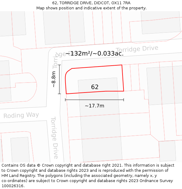 62, TORRIDGE DRIVE, DIDCOT, OX11 7RA: Plot and title map